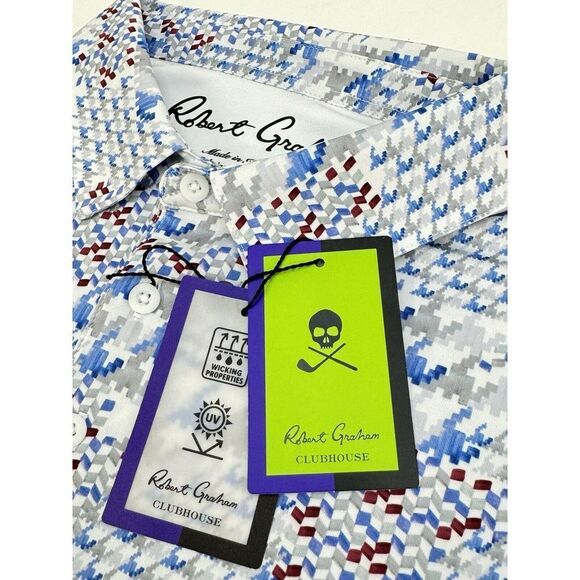 NWT Robert Graham Clubhouse Basel Geometric Performance Golf‎ Polo LARGE $128